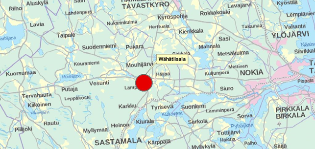 Kartta, Vähä-Tiisalan sijainti merkitty punaisella täpällä.